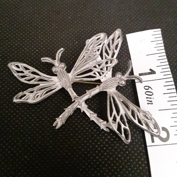 Double Dragonfly (Pewter?) Pin Brooch - Picture 7 of 7